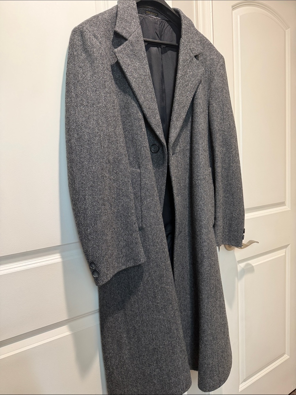 London Fog Men's Gray Wool Herringbone Trench Coat